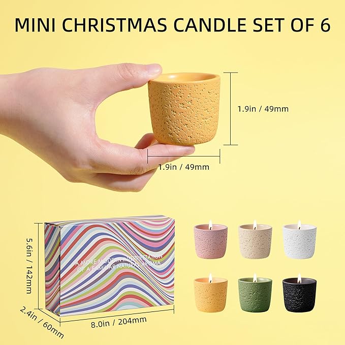 Viyffo 6 Pack Scented Candles, 2oz Mini Candles for Home Scented, Small Colorful Non Toxic Soy Candle Set with 6 Different Aromas, Luxury Home Fragrance & Cute Ceramic Spring Décor Gifts for Women