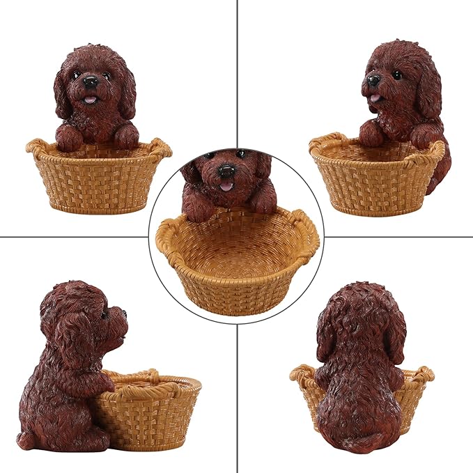 Dog Resin Storage Basket, Desktop Organizer for Remote & Keys, Cute Home Decor Tray, Ideal present for Pet Lovers.(Brown Poodle)