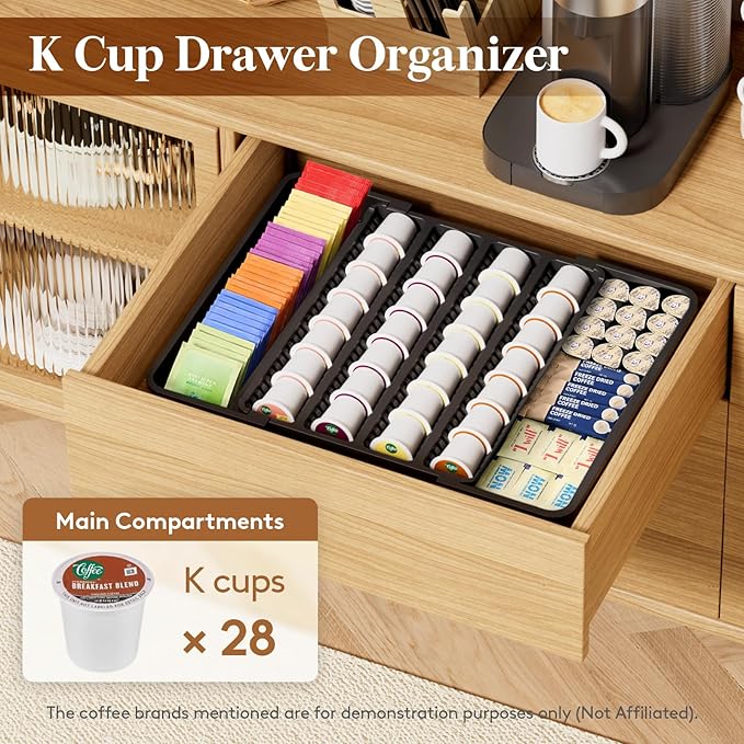 Lifewit Coffee Pod Holder Drawer Organizer, Expandable Coffee Pods Storage Drawers Insert for Tea Bags, Bar Organizer Compatible with K Cup, Nespresso OriginalLine, VertuoLine Capsules Black
