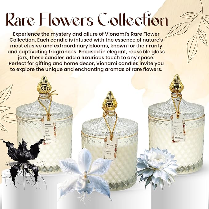 VIONAMI Luxury Scented Candle Gift – Ghost Orchid Rare Flower Fragrance in Elegant Glass Jar, Decorative Soy Candles Gifts for Women, Long-Lasting 80 Hr, 14.8 oz, Luxury Candles for Women