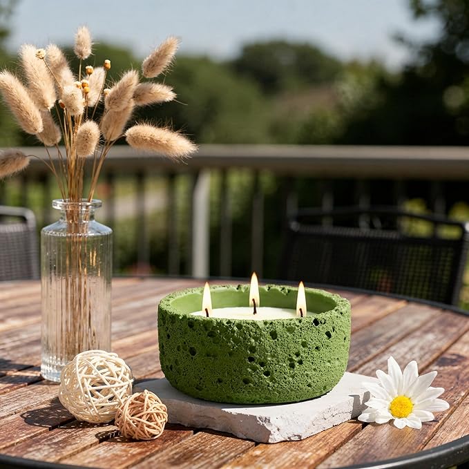 Viyffo Large Citronella Candles Outdoor, 3 Wick 20oz Citronella Candle Indoor, Non Toxic Soy Scented Candle, Green Ceramic Jar for Patio, Deck, Garden, Backyard, Camping, Home Fragrance, Décor & Gift