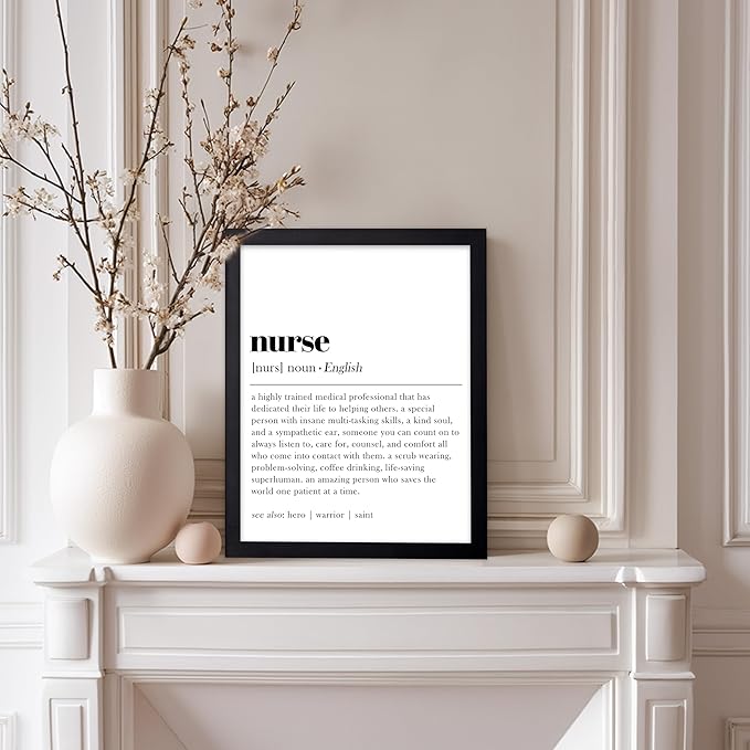 Poster Master Typography Poster - Dictionary Print - Nurse Definition, Amazing Person Who Saves the World, Hero, Saint - Gift for Friend - Wall Decor for Home, Hospital, 8x10 Black Framed