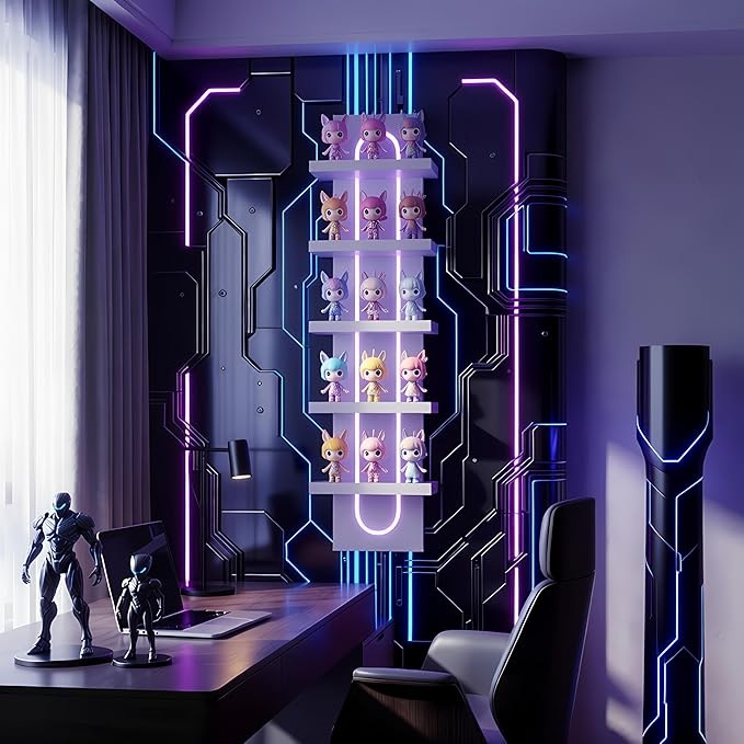 Exclusive U-Shaped 5-Tier Compact Narrow Wall Shelf Unit with RGB Lighting, Modern Vertical Shelf for Vanity, Ideal for Anime Figures, Perfumes, Cosmetics, Collectibles,White
