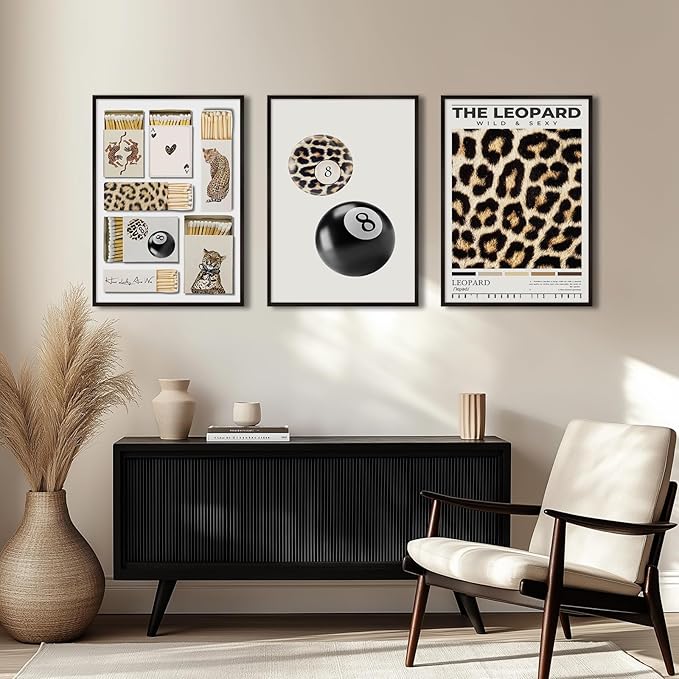 Trendy Leopard Wall Art Decor Cheetah Aesthetic Canvas Prints Preppy Cheetah Room Decor Poster Stylish Matchbox Wall Art Funky Y2k Pictures Lucky 8 Ball Artwork for Bedroom 12x16x3 Inch Unframed