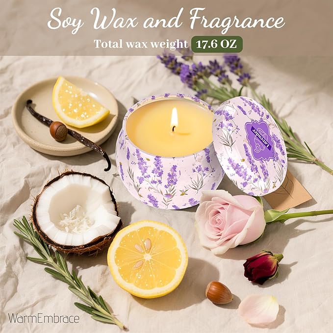 WarmEmbrace Scented Candles for Women, 4 Pack Soy Candle Set, 4.4OZ Candles for Home Scented, Candle Gift Set for Women, Lavender/Coconut and Christmas Holiday Candles, Valentines Day Gifts