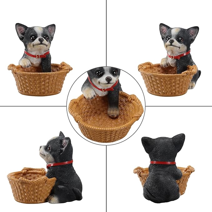 Dog Resin Storage Basket, Desktop Organizer for Remote & Keys, Cute Home Decor Tray, Ideal present for Pet Lovers.(Chihuahua Pied)
