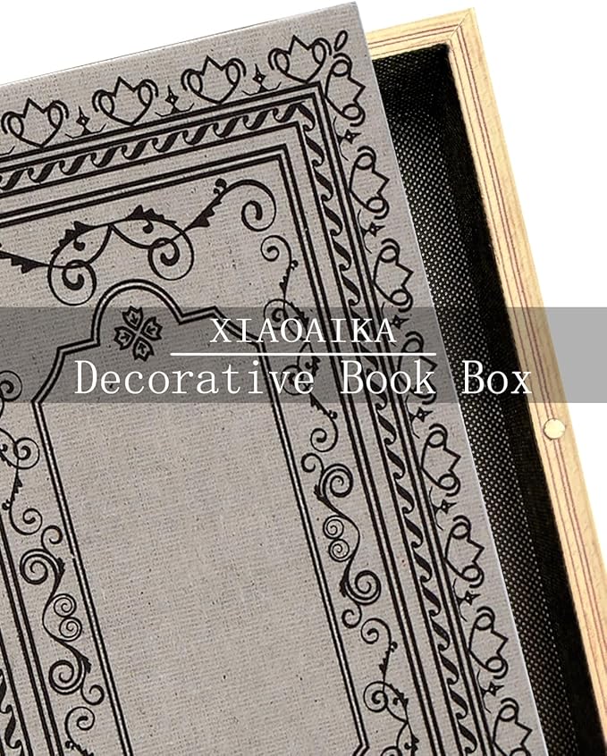 Decorative Wooden Book Box - Vintage Faux Book Boxes for Home Decor, Secret Storage with Magnetic Closure, Antique Style, Linen Cover Design, Perfect for Home Office Bookshelf, 10x7x1.6 Inches
