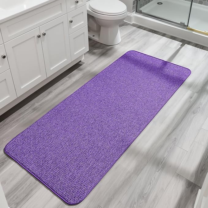 Bosap Bath Mat,Ultra Thin Bathroom Runner Rugs,Large Bath Mats for Bathroom,Quick Dry,Non-Slip,Machine Washable,Low Pile,Bath Rug,Shower Outside,Sink,Home Decor Accessories.Purple,2'x5'（24x60inch）
