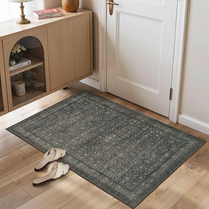 Rugxara 2x3 Entryway Rug Door Mat Indoor Entrance, Washable Non Slip Kitchen Bathroom Rugs, Ultra-Thin Throw Small Rug for Front Door/Indoor Entrances, Moss Brown
