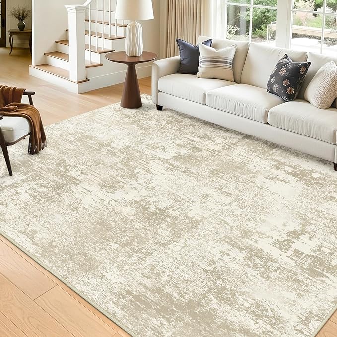 RELEANY Washable Area Rugs 6'x9' Non-Slip Modern Abstract Soft for Living Room Entryway Bedroom Nursery, Print Pattern, Beige Cream Brown