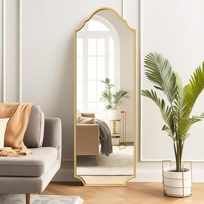WallBeyond Arched Full Length Mirror Wall Mounted, 65"x22" Gold Metal Frame Full Body Mirror for Bedroom, Living Room, Hanging or Leaning Against Wall Full Size