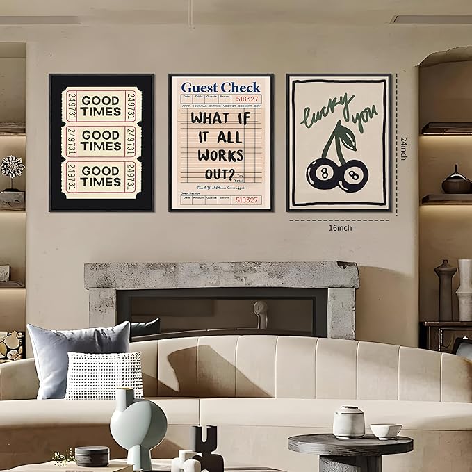 Dytila Floating Framed What If It All Works Out Quote Wall Art Set of 3, Retro Good Times Trendy Pictures Wall Decor Lucky You Vintage Room Aesthetic Paintings, Prints for Apartment Decor 16x24 in