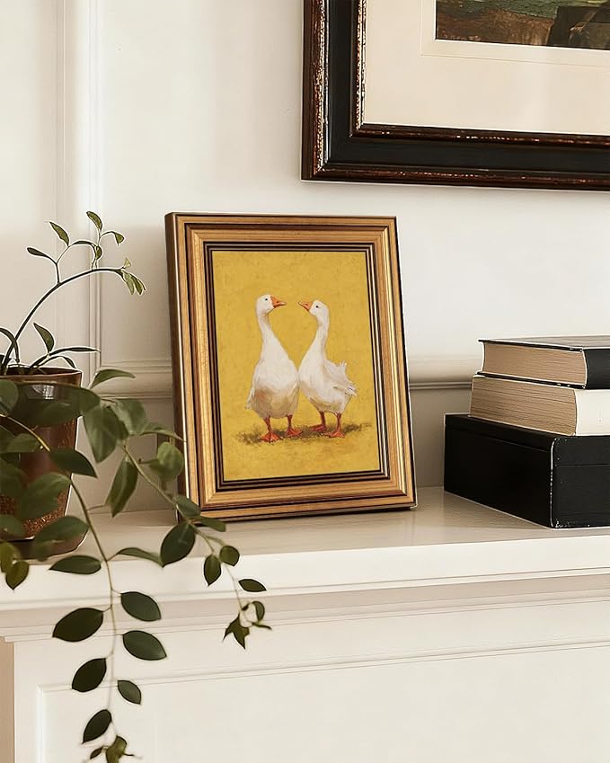 Bzstyleart Vintage Wall Art Decorfor LIving Room, Canvas Framed Wall Art Decor Kitchen Farmhouse, Animal Painting Picture, Valentines Home Decor Aesthetic for Friend or Family, Two Goose, 8 x 10 Inch