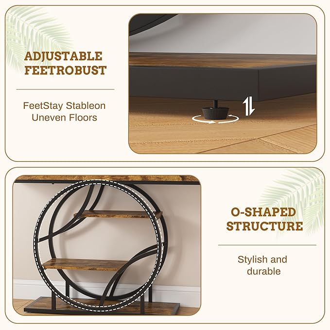 Entryway Table for Foyer,41.3 Inch Industrial Narrow Console Table,Accent Decor Living Room Furniture,Hallway & Sofa Table for Entrance,4-Tier Storage Shelves,Metal Frame,Thick Wood Top