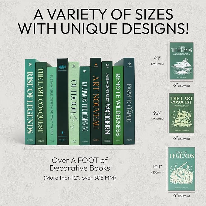 Decorative Books | Green 10 Book Set with 3 Sizes | Preassembled with Hidden Storage | Perfectly Stackable for Easy Home Staging | Book Decor to Elevate Your Space | Home Decor Made Simple!