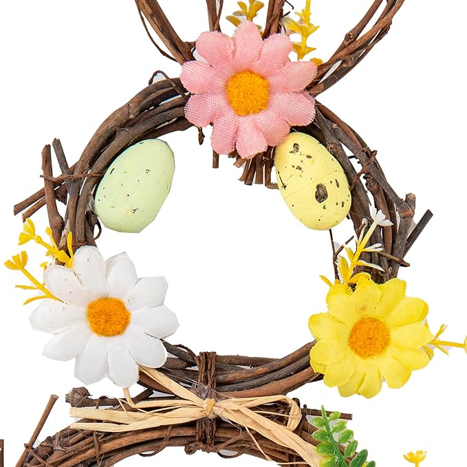 Berfutall-Easter Bunny Basket Decoration with Flowers, Spring Decor with Pastel Eggs(2D)