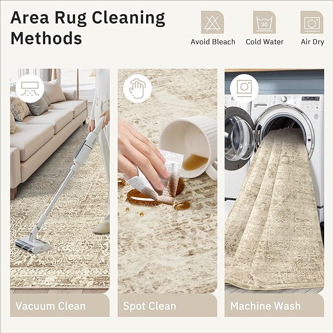 Soalmost 6x9 Area Rug for Living Room Floral Washable Non-Slip Modern Rugs for Bedroom Dinning Room Ultra-Thin Indoor Brown
