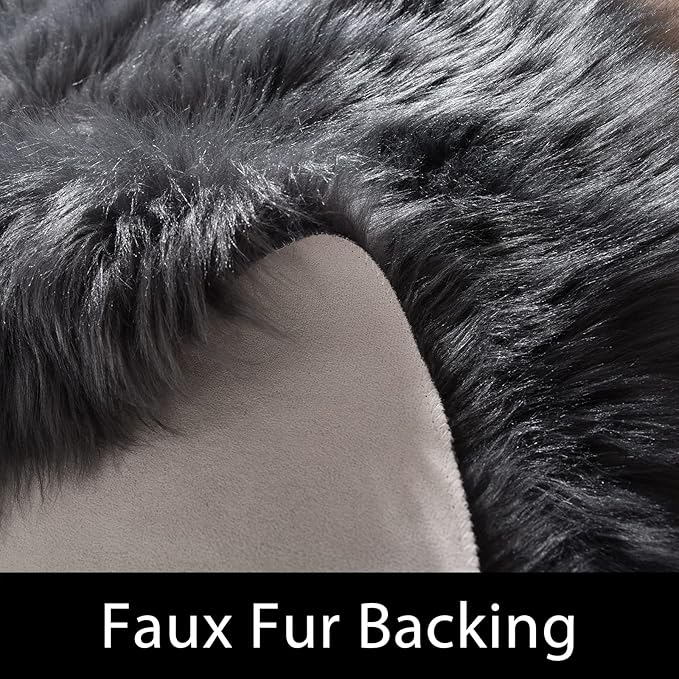 Latepis Dark Grey Faux Fur 4'x5'10" Area Rug, Soft Plush Faux Fur Sheepskin Rugs for Living Room, Washable Fluffy Fuzzy Rug for Bedroom and Living Room, Luxury Room Decor, Rectangle