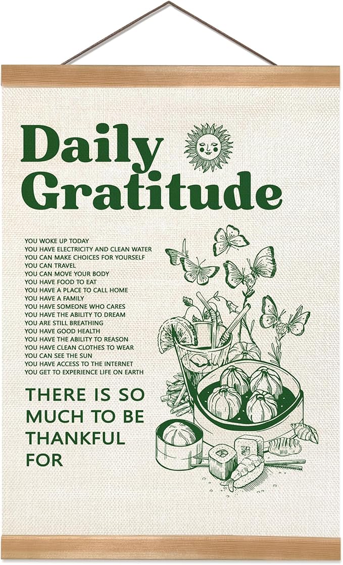 ZTGDA Gratitude Wall Art Vintage Decor,Retro Poster for Room Aesthetic,Inspirational Daily Gratitude Poster,Green Inspirational Quotes Wall Art for Living Room Bedroom Classroom