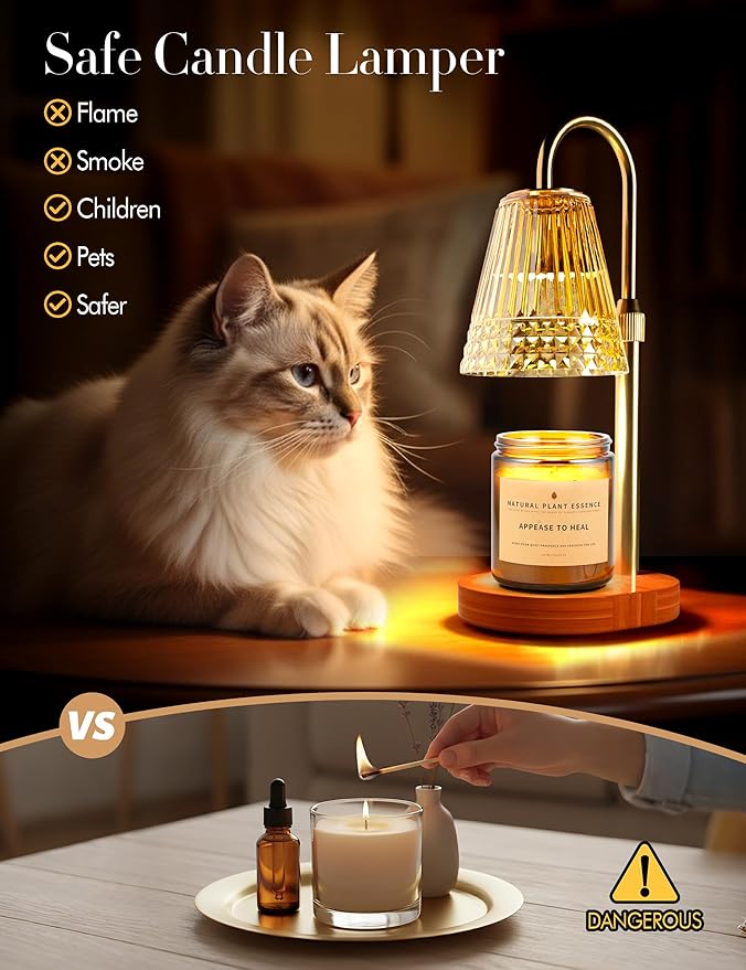 Candle Warmer Lamp with Timer Dimmer: Height Adjustable Wax Melt Warmer for Scented Jar Candles with 2 Bulbs, Valentine's Day Gifts for Women Mom, Birthday House Warming Gifts New Home Room Decor