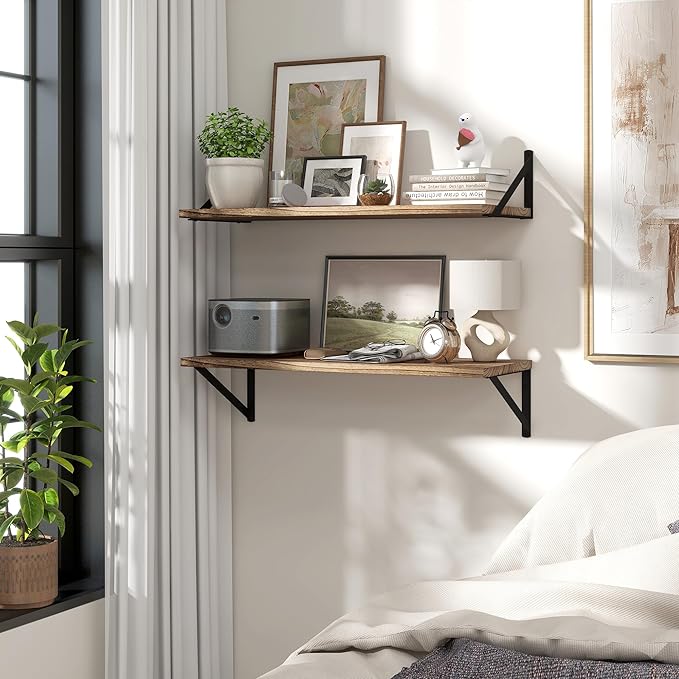 Marsmiles Deep Floating Shelves for Wall - 30 Inch Wide x 12 Inch Deep Wall Shelves Set of 2 - Rustic Wood Floating Shelves for Living Room Bedroom Bathroom