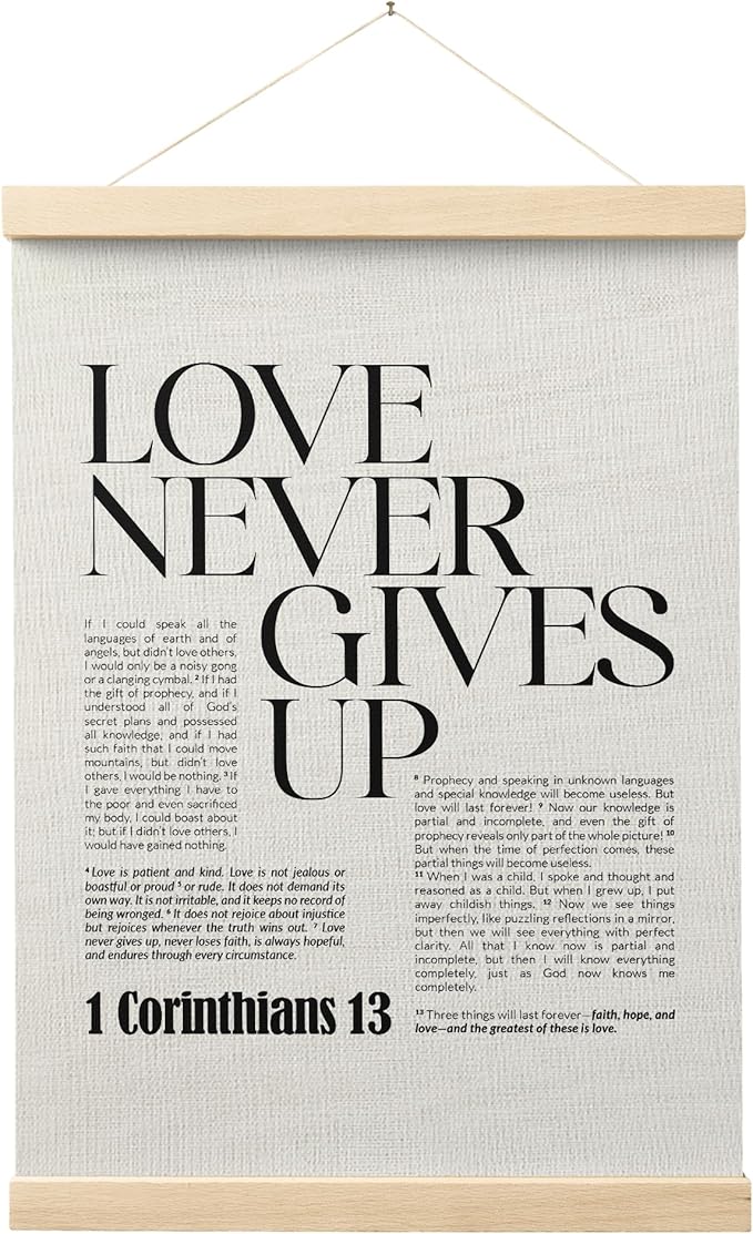 FGFK Christian 1 Corinthians 13 Wall Art Poster Hanger Frame, Bible Verses Wall decor, Black and White Religious Scripture Canvas Prints Framed Wall Decor for Home Office Church, 12x16 Inch