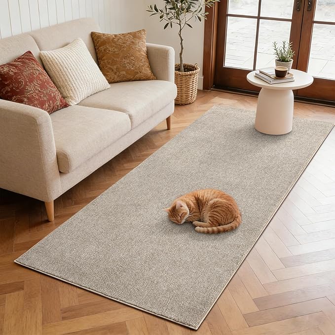FinRèc 2x6 Washable Runner Rugs for Kitchen Hallway Bedroom, Low Pile Thin Rug Solid Color, Non-Slip Carpet Indoor for Home Decor (Greige/White)