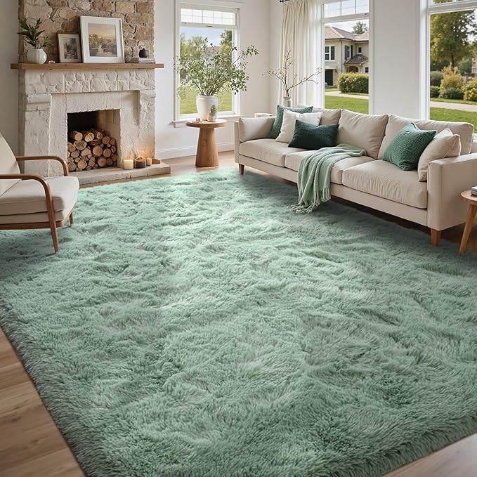 6x9 Rug Sage Green Area Rugs for Living Room,Plush Soft Grass Fluffy Nursery Bedroom Carpet for Kids Teens Home Decor Aesthetic