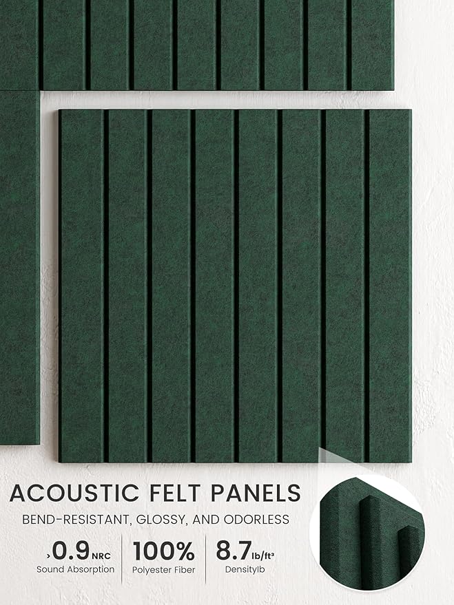 Bumusty Large Cork Board Alternative-48 x 36" Felt Bulletin Board Tiles, with 30 Pushpins, 70 Adhesive Tabs, Fine-Stripe 12-Pack, Cork Boards for Office Push Pin Board Felt Board-Pine Green