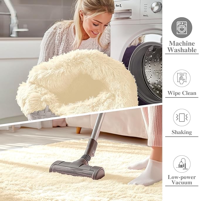 OLANLY 2x4 Machine Washable Runner Rugs for Hallway, Soft Fluffy Shaggy Bedside Rugs for Bedroom, Living Room, Indoor Floor Carpet for Kids Girls and Boys, Nursery Rooms, Home Decor Aesthetic, Cream