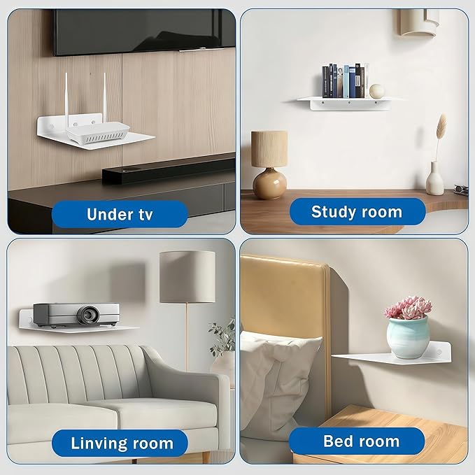 Steel Floating Shelves for Wall,Small Wall Shelf，Bookshelf Living Room Bedroom Home Office Bathroom，Little Mini Tiny Display Hanging Shelves for Books/Storage/Room Decor (White 9.06x6.5in)