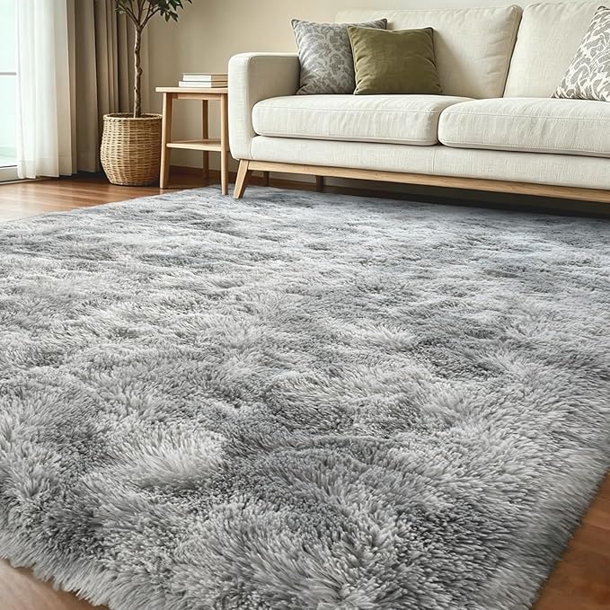 6x9 Ft Large Shag Rugs for Living Room Decor, Tie-Dyed Ultra Soft Fluffy Furry Area Rugs for Bedroom Indoor Floor, Aesthetic Carpet for Kids Home (Grey)