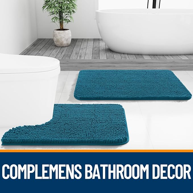 OLANLY Bathroom Runner Rugs 47x20, Soft Absorbent Chenille Bath Rugs, Rubber Backing Quick Dry, Machine Washable Long Bath Mats for Bathroom Floor, Tub and Shower, Home Decor Accessories, Peacock Blue