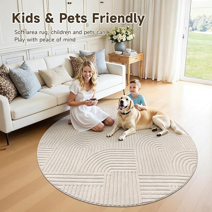 Pauwer 6ft Washable Area Rugs for Living Room Modern Beige Solid Color Soft Fluffy Rugs for Bedroom Non Slip Boho Accent Indoor Mat Floor Carpet Cover for Kids Dining Room Kitchen Office
