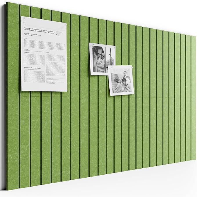 Bumusty Large Cork Board Alternative-36 x 24" Felt Bulletin Board Tiles, with 30 Pushpins, 40 Adhesive Tabs, Fine-Stripe 6-Pack, Cork Boards for Office Push Pin Board Felt Board-Kelly Green
