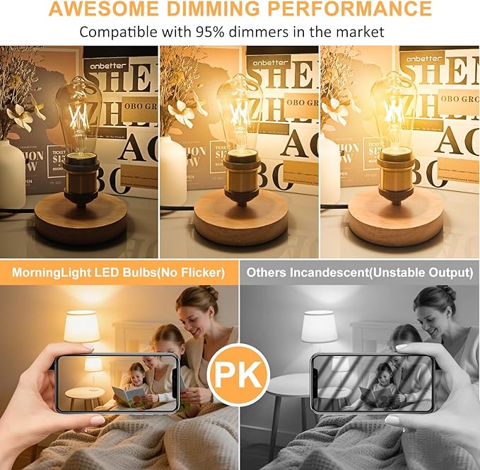 Dimmable ST58 LED Edison Bulbs 40W Equivalent, 2200K Amber Warm Light, E26 Base Vintage Light Bulbs, 4W 400LM Antique Decorative Filament Bulb for Farmhouse Pendant, Porch, Home Decor, 6 Pack