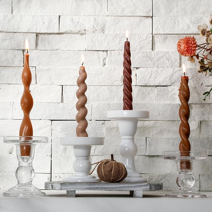 Nuanchu 4 Pcs Twisted Taper Candles Wax Unscented Smokeless Spiral Swirl Candlesticks for Wedding Holiday Dinner Party Home Decorations(7.87 Inch,Pure,Fall Color)