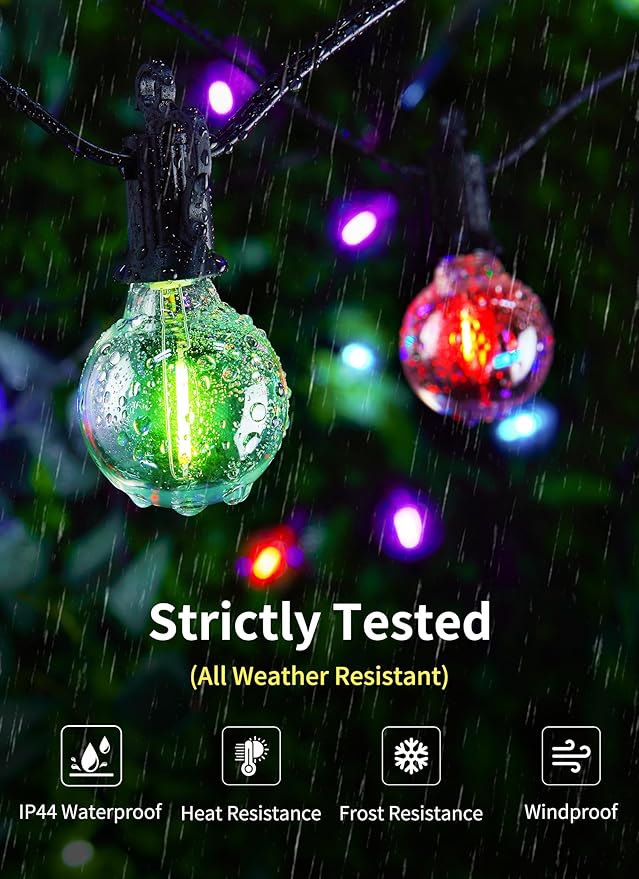Brightown Outdoor String Lights 29 Feet G40 LED Patio Lights, 13 Plastic Multicolor Bulbs(1 Spare), Remote, Timer, Waterproof Connectable Hanging Light for Porch Balcony Party Decor, E12 Base, RGBW