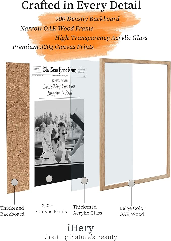 iHery Everything You Can Imagine Is Real Framed Trendy NewsPaper Wall Art, Natural OAK Wood 12x16in Canvas Wall Art Decor For Bedroom, Vintage Hot Girls Prints Living Room Home Décor 1Pack