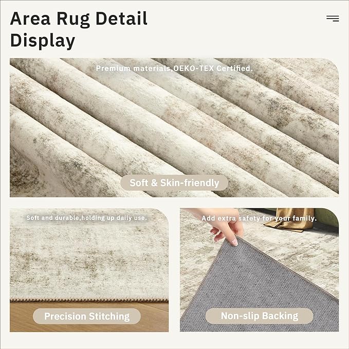 Soalmost 2x3 Washable Rugs for Kitchen, Floor, Entryway, Powder Room Small Area Rug Non-Slip Vintage Low Pile Throw Door Mat Beige/Gray