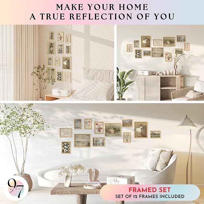 97 Decor Vintage Framed Wall Art - Framed Vintage Wall Art Prints, Vintage Posters For Room Aesthetic, Lanscape Prints For Walls Decor, Moody Gallery Walls Pictures Botanical Paintings For Home Bedroom