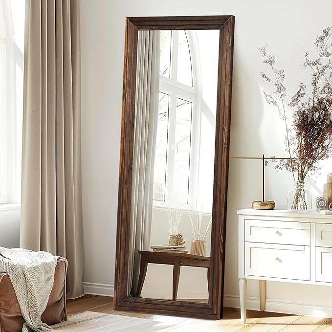 65"x24" Full Length Mirror Solid Wood Frame Floor Mirror for Living Room, Bedroom Hanging or Leaning, Brown
