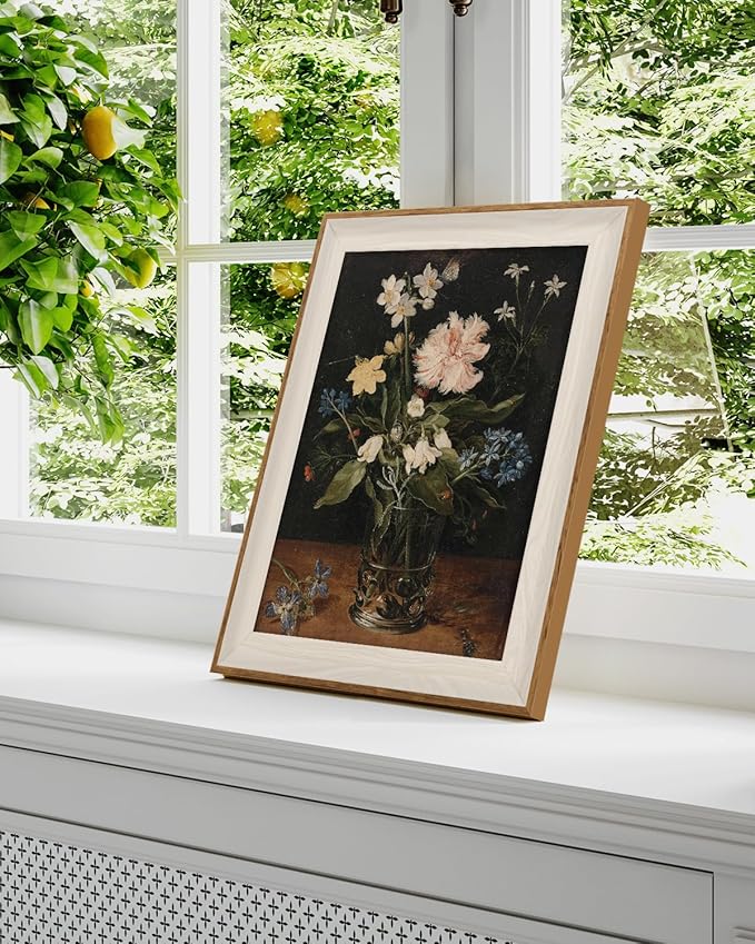 VIYYIEA Framed Wall Art for Living Room, Dragonfly Canvas Prints, Vintage Home Decor, Flowers Painting Picture, Bathroom Wall Decor Gifts for Friends or Family -【Dragonfly on the flower】-(12L x 10W)