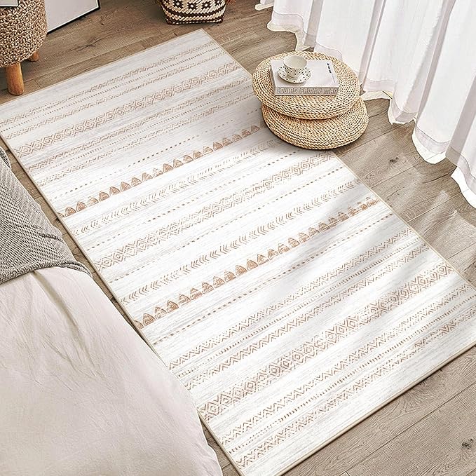 Nakagishi Area Rug Living Room Rugs: 3x5 Soft Machine Washable Boho Neutral Farmhouse Stain Resistant Moroccan Indoor Carpet for Bedroom Nursery Kids Entryway Kitchen Entry Bedside Home House- Brown