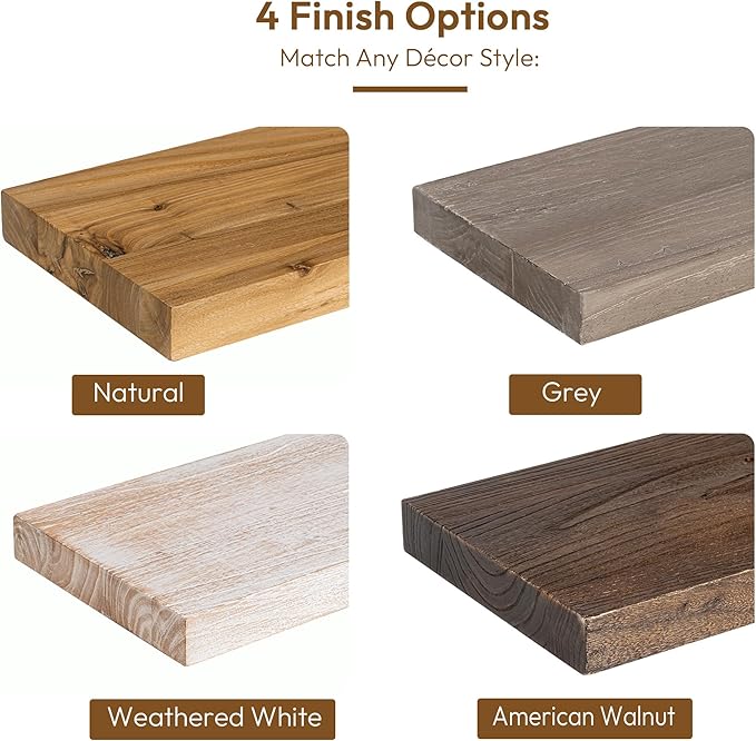 Vivelove Elm Floating Shelves for Wall Solid Wood, 24 Inches Long Rustic Wall Shelf With Invisible Bracket for Living Room Bedroom Bathroom Office Book, Farmhouse Display Shelf, Set of 2 - Dark Walnut