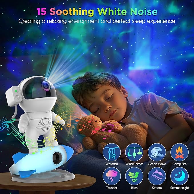 Astronaut Galaxy Projector with Bluetooth Speaker & White Noise, App & Remote Control Star Projector, Galaxy Projector for Bedroom Adults Kids, Spaceman Night Light for Gaming Room, Home Theater