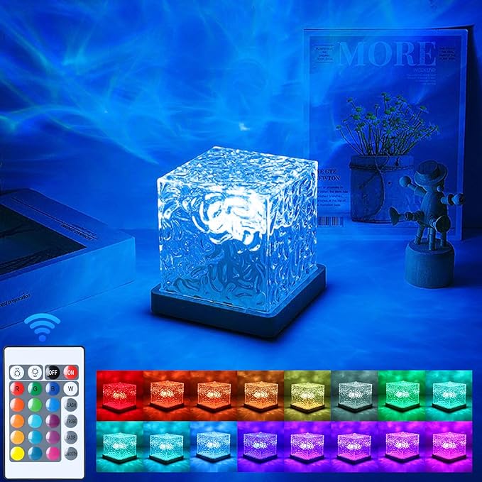 Avkast Ocean Wave Projector Light, Mood Lighting Ambient Lighting Luminorthe Cube Northern Lights Projector with 16 Colors and Dynamic Ripple Effect for Living Room Bedroom Decor - 4.5"