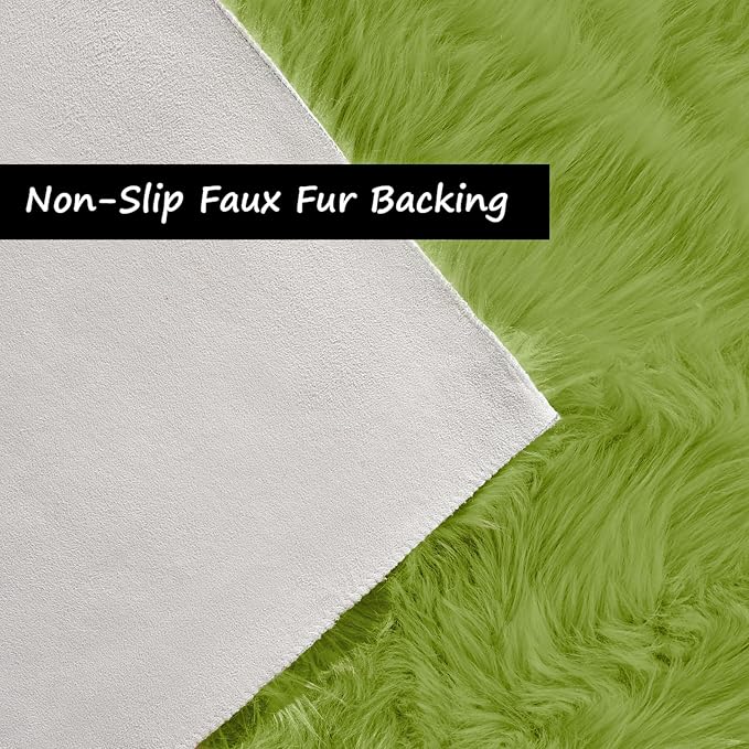 Goolela Lime Green Rug 4x6 Fluffy Fuzzy Furry Carpet for Bedroom Bedside Playroom Faux Sheepskin Fur Soft Shaggy Rectangle