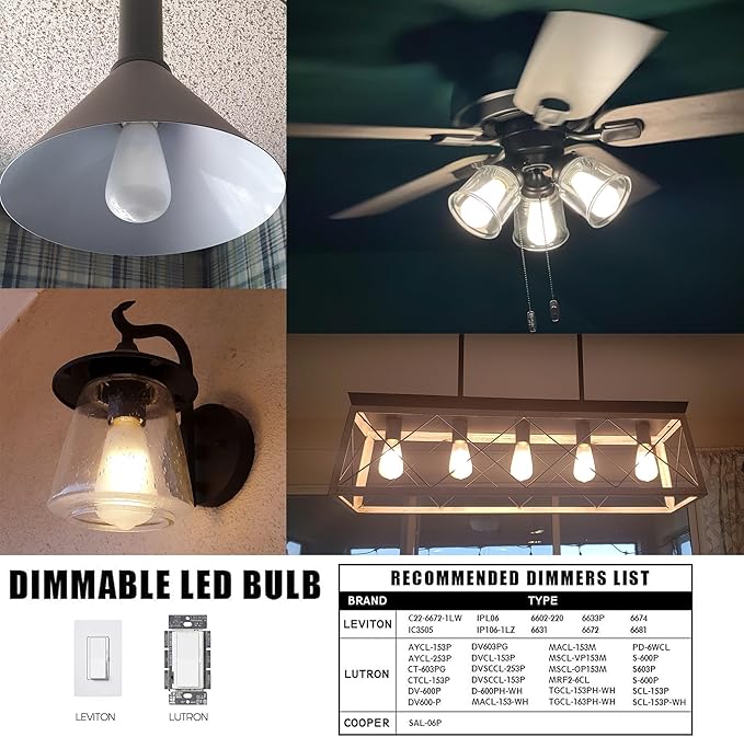 E26 Frosted LED Edison Bulbs, Soft White 3000K,8W Equivalent 75W,850LM,AC120V, ST58 Vintage Edison Bulbs,Dimmable Antique LED Filament Bulbs, Pack of 6