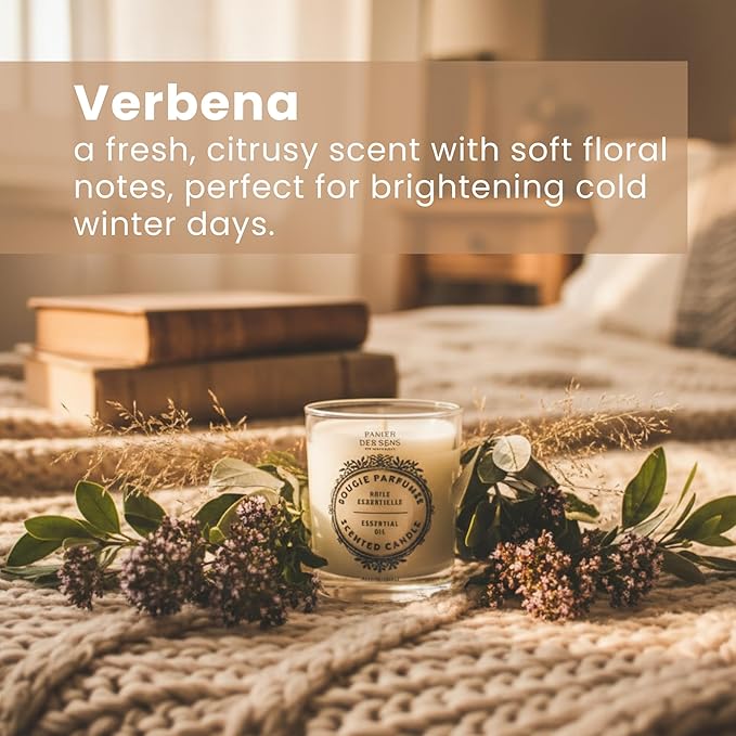 Panier des Sens Verbena Candle - Hand-Poured in Provence, France - Long Lasting Scented Candles up to 55 Hours Burn Time - Verbena Scented Candle - 100% Natural Cotton Wick - 6.3 oz Decorative Candles